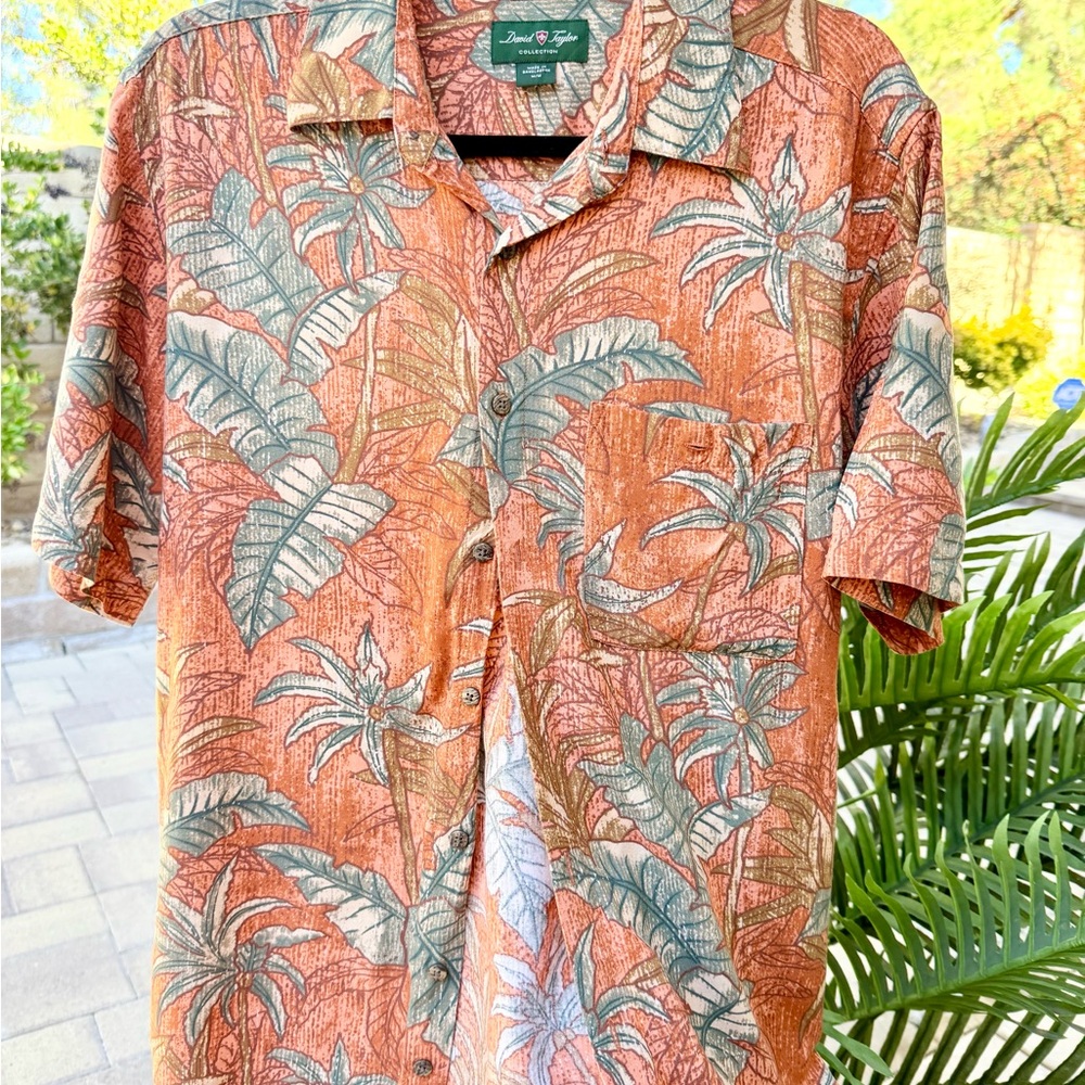 David Taylor Orange and Green Leaf Print Men's Shirt